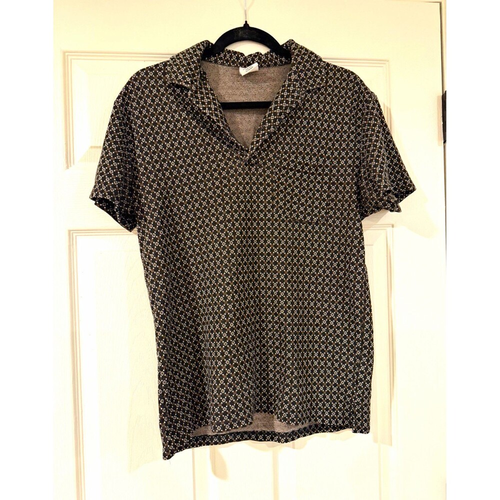 Urban Outfitters Black/White Geometric Knit Collared Short Sleeve Polo Top S